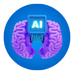 The image is an icon featuring a stylized brain with a circuit board motif inside a blue circle, suggesting artificial intelligence themes